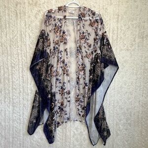 Lulla by Bindya Velvet Burnout Kimono One Size Purple Tan Cream Black